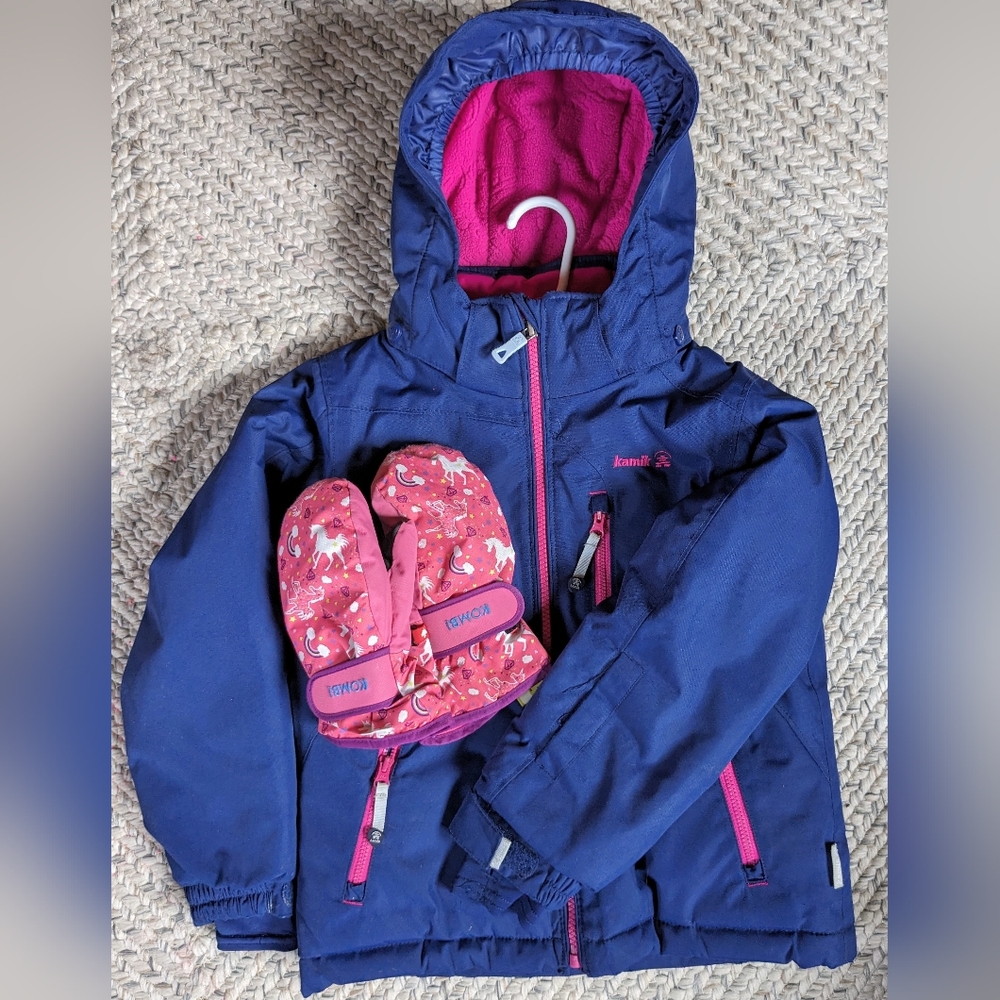 Girls Kamik Winter Coat and Kombi Mittens